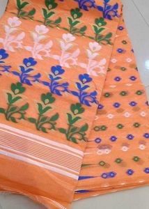 Floral Print Fabric - Orange &amp; Blue