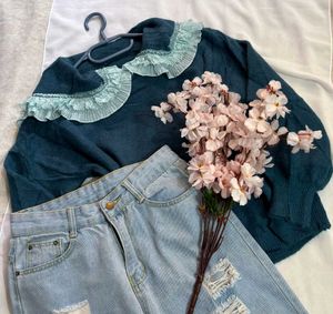 🎁Buy1 Get1 Free Coquette Ruffle Collar Sweater H