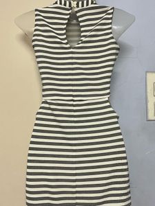 Pintrest Korean Striped Side Slit Bodycon Dress