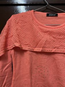 Peach Embellished Pullover