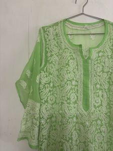 Green Chikankari Kurta Pure Kurti