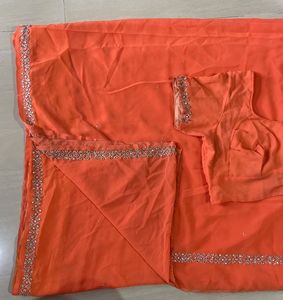 Orange Embellished Saree with Blouse
