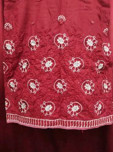 Maroon Embroidered Short Kurti