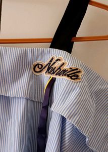 Blue Striped One-Shoulder Top