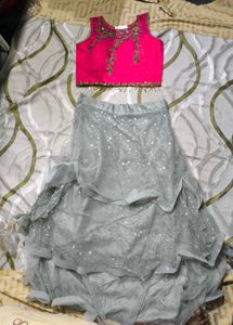 Pink Top &amp; Grey Skirt Set