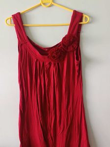 Red Sleeveless Top w/ Floral Detail