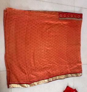 Peachish-Coral Saree With Detailed Border