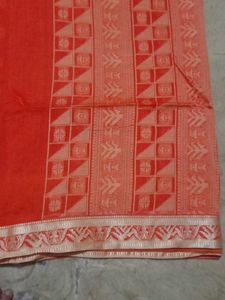 Very Fantastic And Gorgeous Orange Cotton Saari