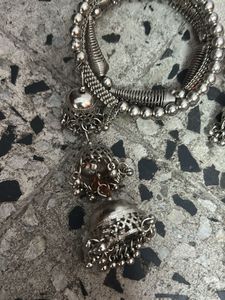 Oxidized Silver Jhumka Bangle