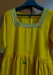 Yellow Embellished Cotton Rayon Kurta