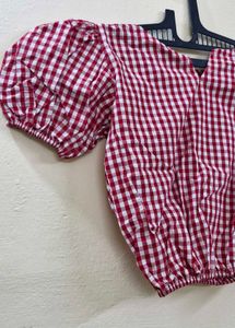 Plaid Puff Sleeve Top