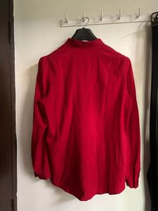 Red Blouse with Mandarin Collar