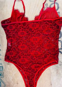 Women Red Lace Bodysuit 90&#39;s