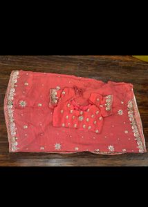 Coral Embellished Saree with Blouse
