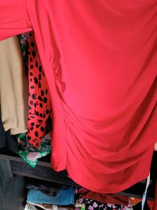 Chic Red Mock Neck Ruched Draped Top