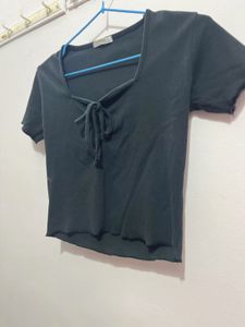 Cute Black Tie-Front Top