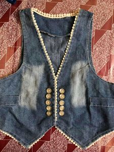 Denim Vest/ Waistcoat with Lace Tri