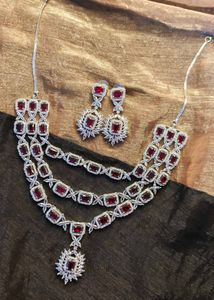 Red  Cubic Zirconia Stone Necklace &amp; Earring Set