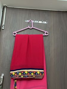 Elegant Pink Saree Jaipuri boarder 3 shade saari