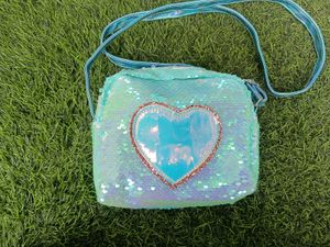 Shiny Aqua Sequin Shoulder Bag with Heart Design –
