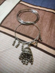 Attached Silver Metal Bangles