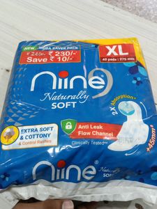 NINE EXTRA SOFT COTTONY SANITARI PAD XL, 40PIECE.