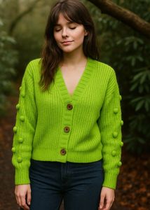 Green Knit Pom-Pom Cardigan