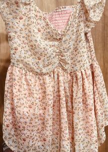 Peach Floral Smocked Ruffle Sleeve Babydoll Top