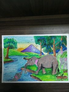 Elephant In Jungle Painting