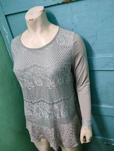 Embellished Laced Grey Dress