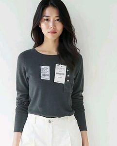 Gray Button-Detail Sweater