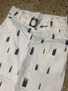 Women Black&amp;White Ankle Pants With Pockets