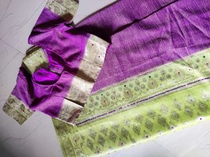 Purple Green Embellished Saree & Blouse Set