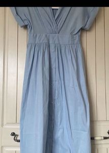 New One Zara Blue Short SleevesMidiShirt Dress