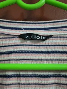 Blue And Pink Striped Crop Top