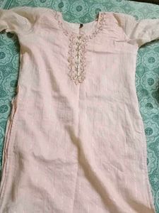 Pink Striped Embellished Kurti