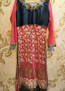 Designer Front Slit Suit With Sharara Pant And Dupatta And Inner.Size 34.