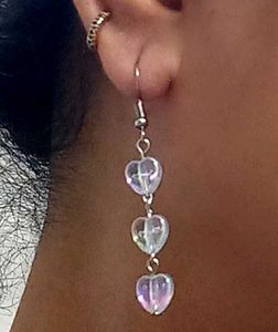 Handmade Long Clear Heart Earrings
