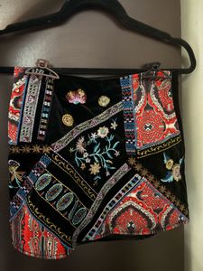 Embroidered Velvet Mini Skirt