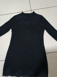 Black Lace Long Sleeve Mini Dress
