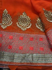 Orange Embroidered Saree