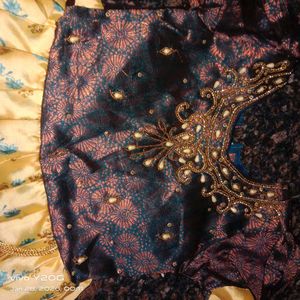 Floral Print  with pattu and stone work