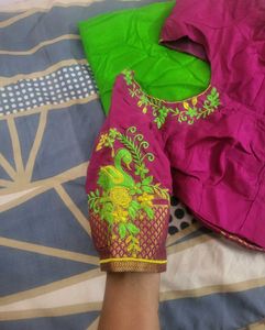 Green &amp; Pink Mysore crepe silk 140gsm