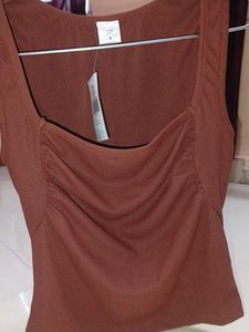Square Neck Ribbed Ruched Crop Top
