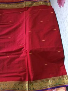 Brand New Red Handloom Saree with Gold Jari Border