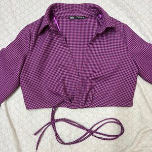 Zara Cropped Tie-Front Top