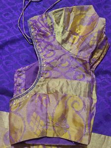 Purple Yellow Combination Silk Saree With Blouse