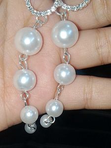 Pearl &amp; Rhinestone Dangle Earrings