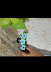 Blue Floral Crochet Hair Clip