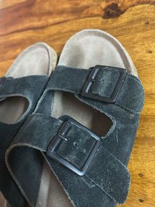 Luna Blu Black Suede Slide Sandals